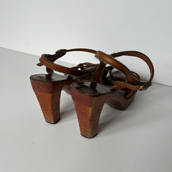 Vintage 70s Bear Traps Wooden & Leather Platform Heel Sandals Women's size 7.5 - Picture 7 of 15